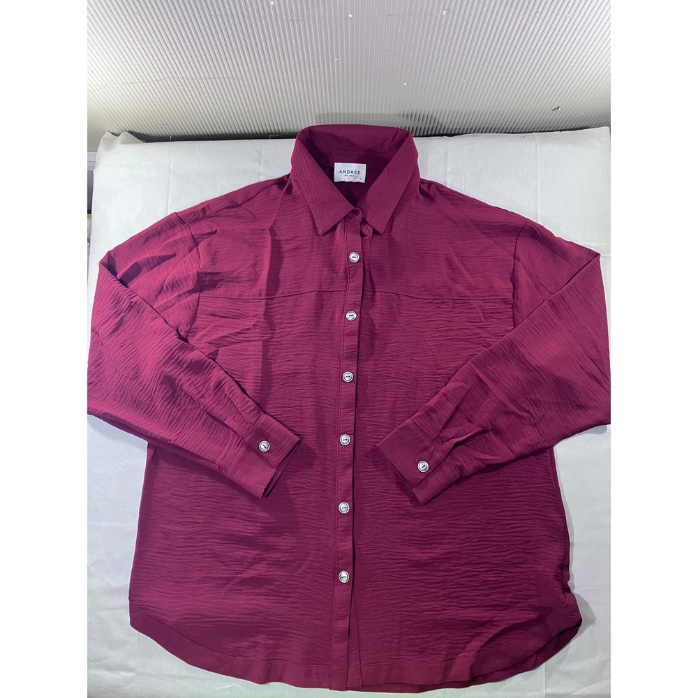 ANDREE BY UNIT Burgundy Textured Long Sleeve Button Down Shirt Mens L MHS112
